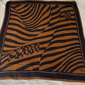 FENDI Op Art Silk Scarf Tobacco/Black Rare Lagerfeld Era 1970s - 80